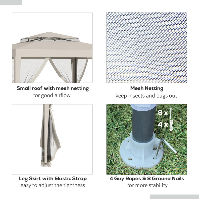 Gazebo da Giardino con Zanzariera Doppio Tetto 3x3m Telaio in Metallo Beige