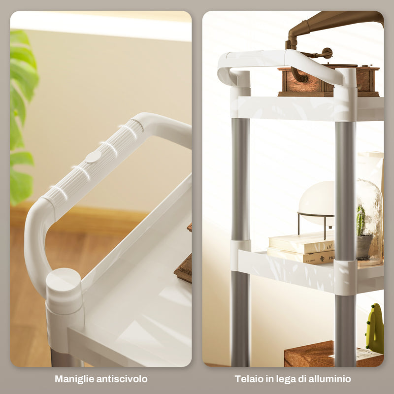 Carrello Portavivande 3 Livelli 88x44x93 cm Bianco e Argento  