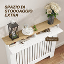 Copritermosifone a Doghe Antiribaltamento 112x19x97 cm con Vano Contenitore in Legno Bianco