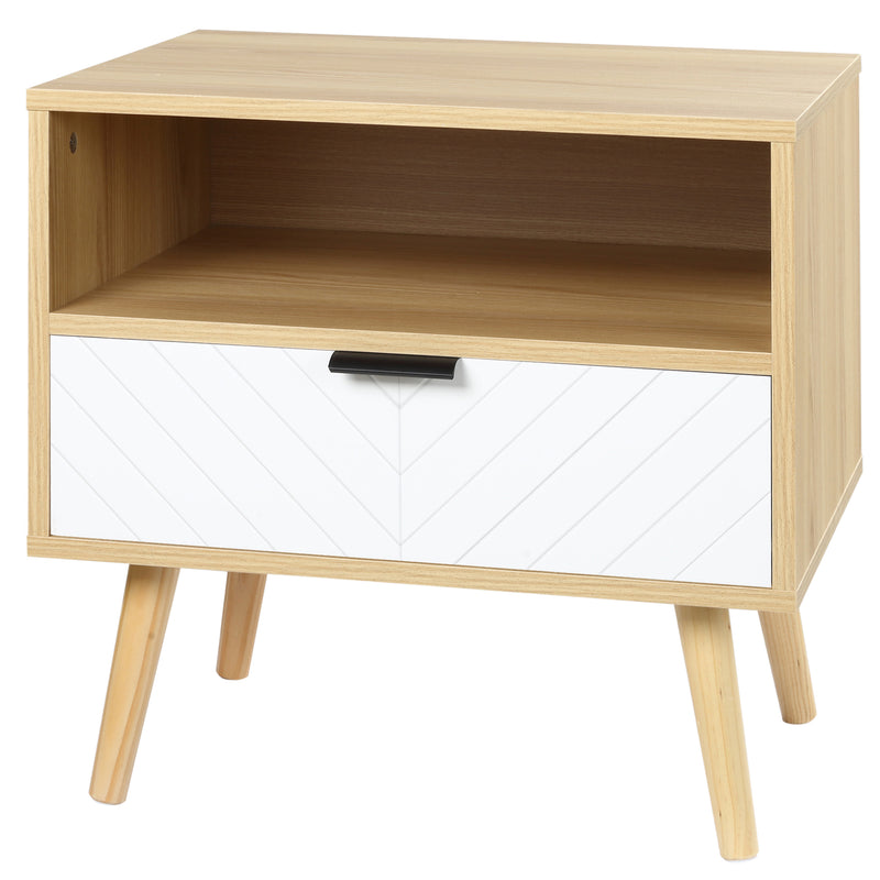 Comodino Moderno con Cassetto Estraibile e Ripiano Aperto 50x39,5x49,5 cm in Legno Bianco e color Legno