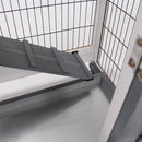 Conigliera 110x50x88 cm Casetta con Rampa Porte Multiple e Ruote in Legno Grigio e Bianco  