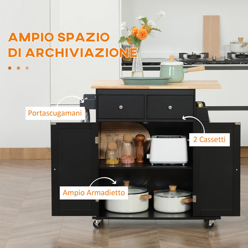 Carrello da Cucina con Armadietto 2 Cassetti e Portaspezie 89x45x89,5 cm in Legno Nero  