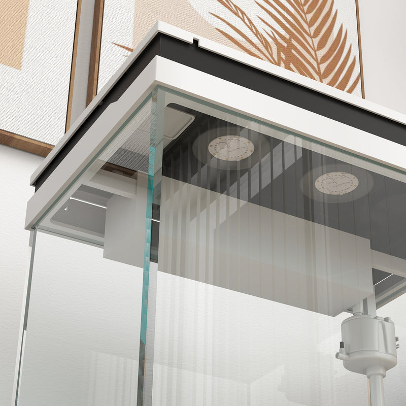 Acquario per Pesci Rossi 26L con Luci LED 38x26x38 cm Sistema di Filtraggio e Pompa d'Acqua Bianco   