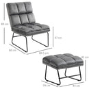 Sedia Imbottita con Poggiapiedi 60x80,5x89 cm in Tessuto Effetto Velluto Grigio