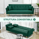 Divano Letto Singolo Clic Clac con Schienale Regolabile 215x83x87 cm in Tessuto Effetto Velluto con 2 Cuscini Verde 