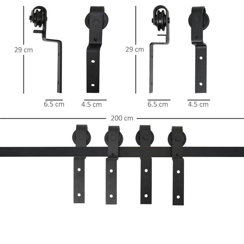 Binario per Porte Scorrevoli 200x0,6x4 cm con Kit di Accessori Nero