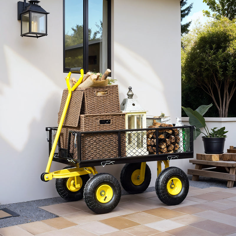 Carrello da Giardino 104x54x51 cm Capacità 200 kg con Pareti Laterali Rimovibili in Acciaio Nero e Giallo 