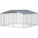 Gabbia Kennel per Cani da Esterno 400x400x232 cm in Metallo e Tetto in Tessuto Oxford Argento
