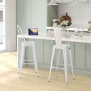 Set 2 Sgabelli da Bar Stile Industriale Schienale Rimovibile 44x49x116 cm in Metallo Bianco