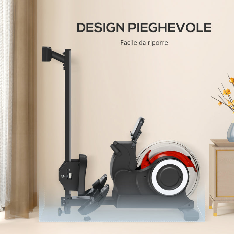 Vogatore ad Acqua Pieghevole 6 Livelli di Resistenza 190x50x65 cm Nero e Rosso  