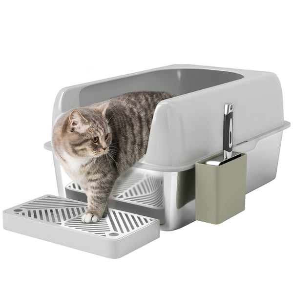 Lettiera per Gatti con Gradino 60,2x40,6x29 cm in Acciaio Inox e ABS Grigio Chiaro acquista