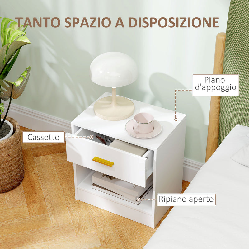 Set 2 Comodini con Cassetto e Ripiano a Giorno in Legno 39x28x41 cm Bianco  