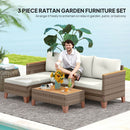 Set Salotto da Giardino Divano 2 Posti con Chaise Longue e Tavolino  in Rattan PE Crema  