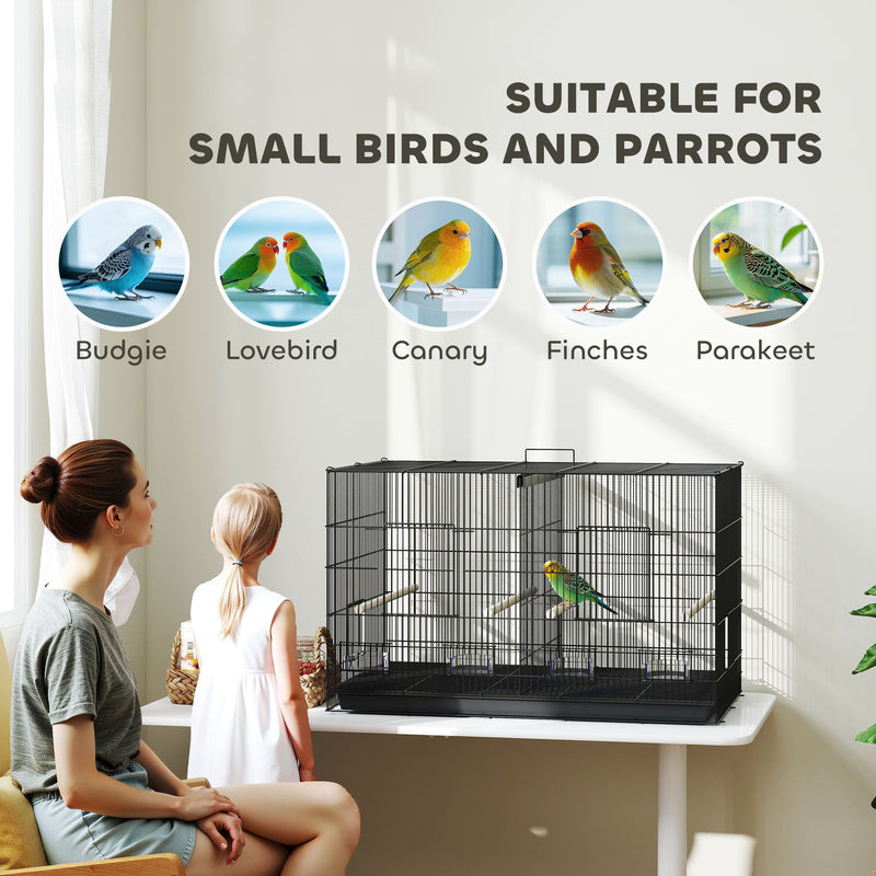 Gabbia per Uccelli 94x57x57 cm con Divisorio in Acciaio e PP Nero  