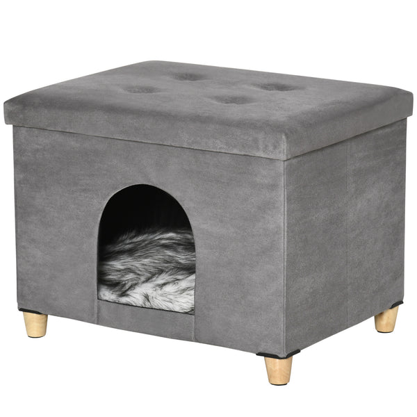 prezzo Casetta per Gatti Pouf Poggiapiedi Imbottito 60x45x44,5 cm con Cuscino Rimovibile e Lavabile Grigio