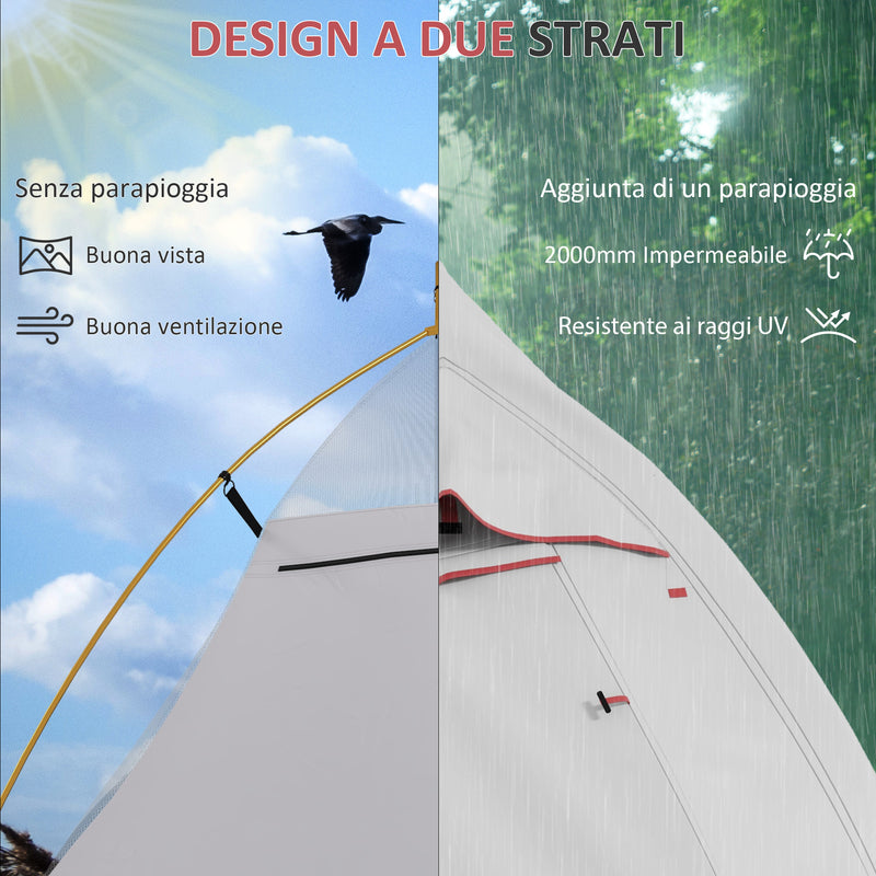 Tenda da Campeggio con Borsa da Trasporto 300x135x110 cm in Poliestere e Alluminio Grigio Chiaro