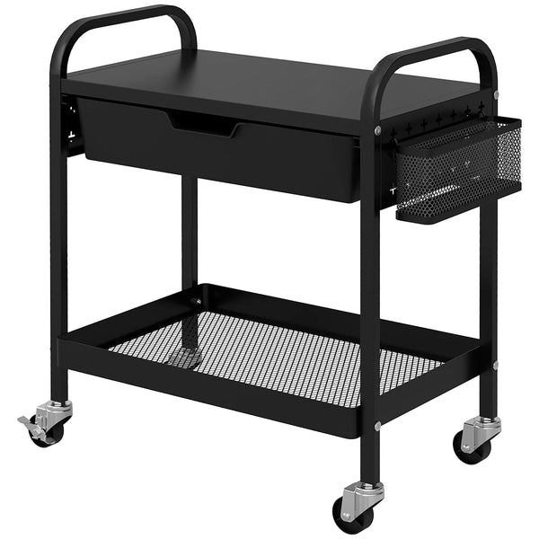 Carrello da Cucina con Cesto Cassetto Estraibile e 3 Ganci 61x32,6x58,5 cm in PP e Metallo Nero online