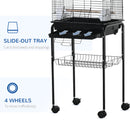 Gabbia per Uccelli con 3 Posatoi 2 Ciotole e 2 Porte Laterali 46x36x130 cm in Acciaio PP e Legno Nera