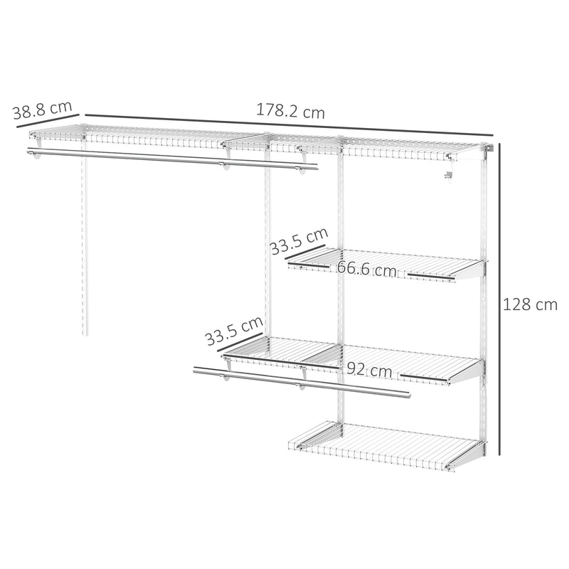Set Appendiabiti a Muro 178,2x38,8x128 cm con 5 Mensole e 3 Barre Salvaspazio Bianco