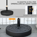 Base per Ombrellone Rotonda Ø56 cm per Pali da Ø3,8 e Ø4,8 mm Riempibile con Acqua e Sabbia in Plastica Nero  