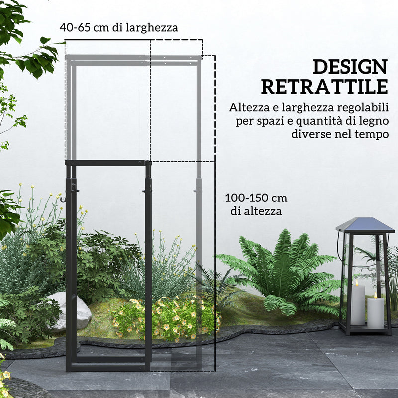 Portalegna per Camino da Interno ed Esterno Regolabile 40-65x25x100-150 cm in Metallo Nero 