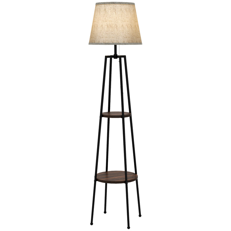 Lampada da Terra Ø42x166 cm in Metallo e MDF Nero e Marrone