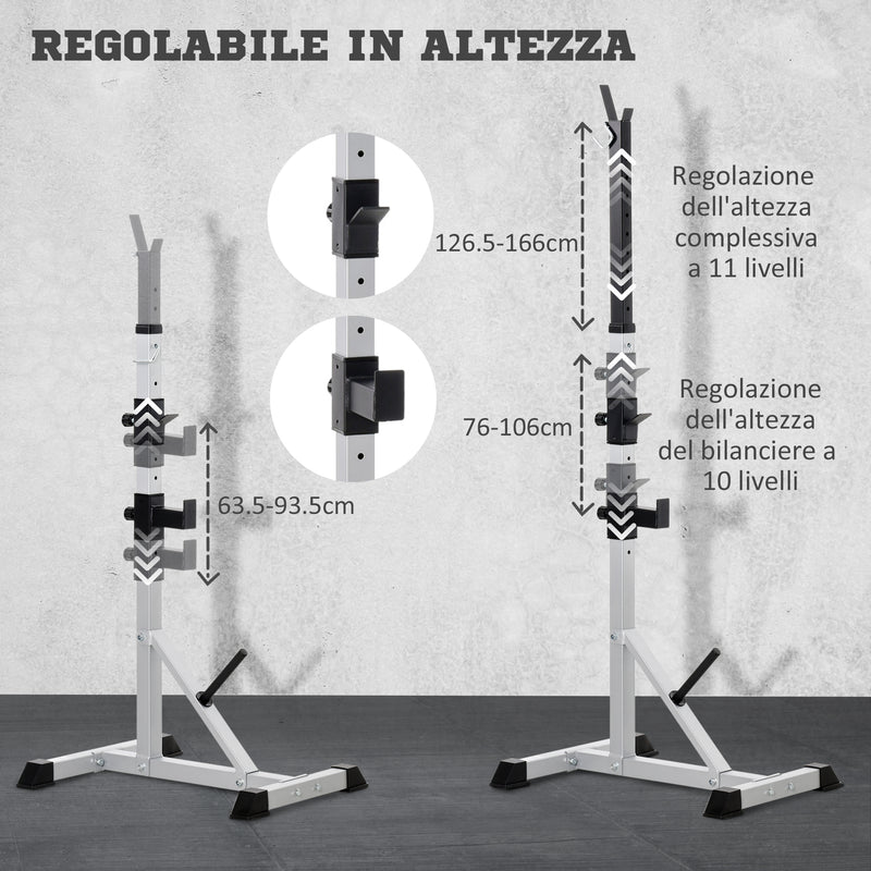 Set 2 Supporti per Bilanciere con 3 Ganci Altezza Regolabile e Portata 200kg in Acciaio    