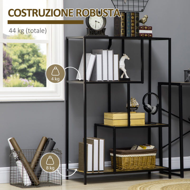 Libreria Moderna 4 Ripiani 83x34x180 cm  in Legno e Metallo Marrone