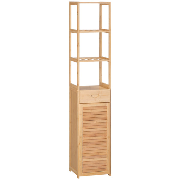 Hoher Badezimmerschrank 3 Regale 1 Schublade und 1 Schrank 32 x 30 x 163 cm in Holzfarbe Bambus online