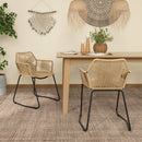 Set 2 Sedie da Pranzo Stile Boho da Interno con Schienale Basso e Braccioli 56x59x74 cm in Rattan PE Giallo