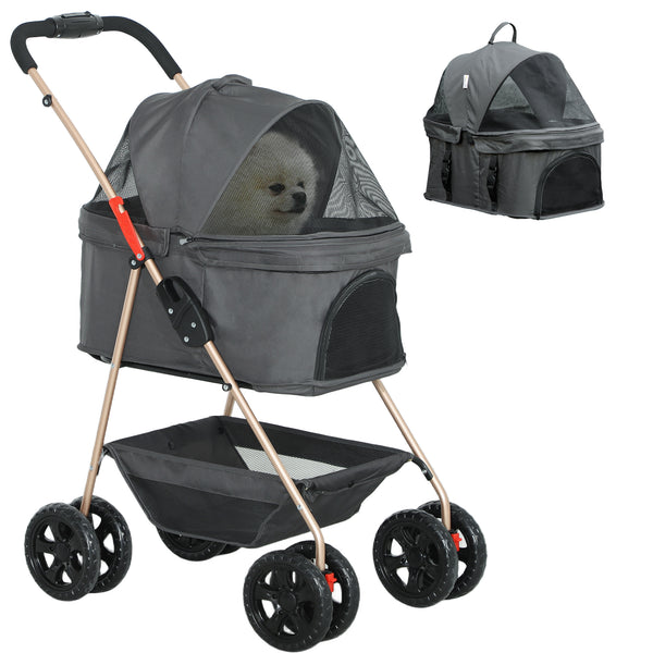 Passeggino per Cani 3 in 1 Pieghevole con Cestino Inferiore Grigio sconto