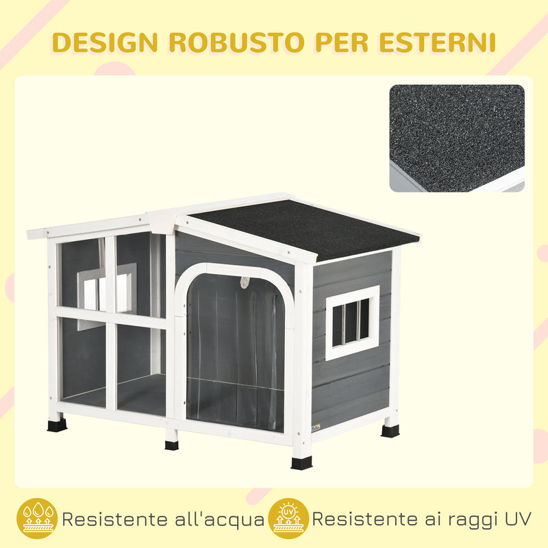 Cuccia da Esterno per Cani 101x66,5x70,5 cm Finestra e Tetto Apribile in Legno Grigio