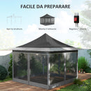 Gazebo da Giardino Pop Up 357x357x310 cm Altezza Regolabile e Zanzariere Grigio Scuro   