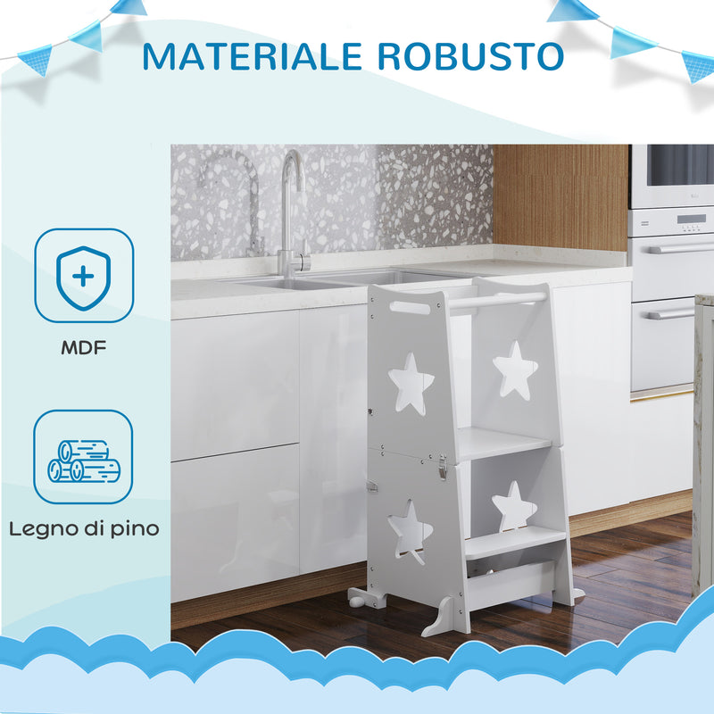 Torre Montessoriana Scala Convertibile in Tavolo con Sedia 60x44,5x86 cm in Legno Bianco 