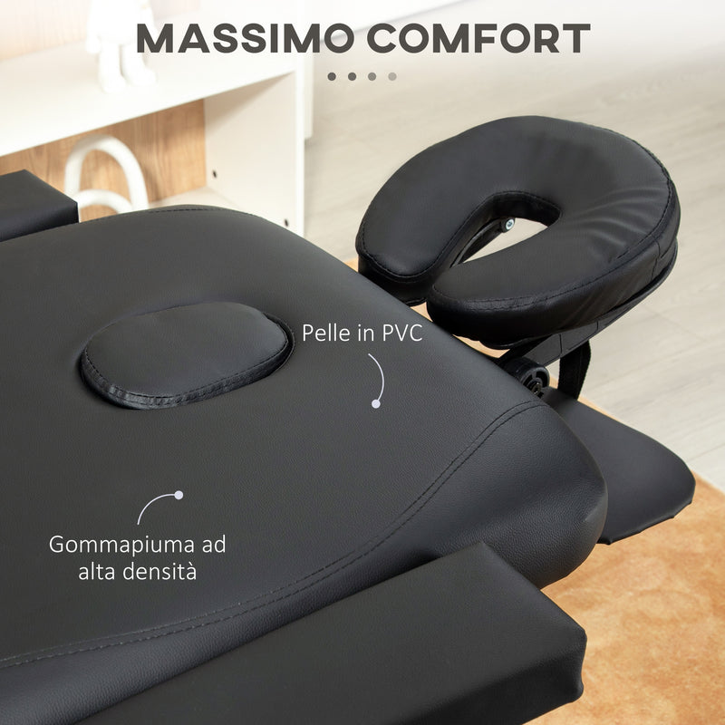 Lettino da Massaggio Fisioterapia Pieghevole Altezza Regolabile 215x60x61-84 cm Struttura in Alluminio Nero 