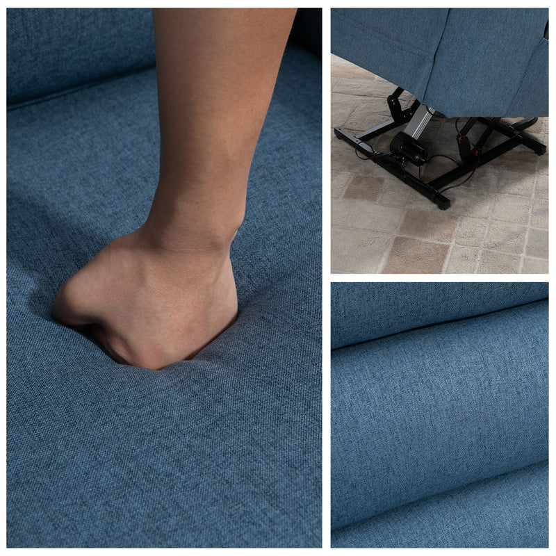 Poltrona Alzapersona Elettrica 85x88x109 cm in Tessuto Effetto Lino Blu