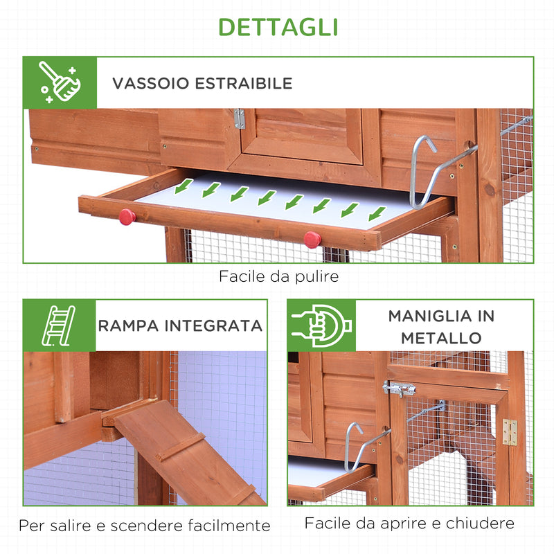 Gabbia Pollaio per Galline da Giardino 190x66x116 cm in Legno  Arancione