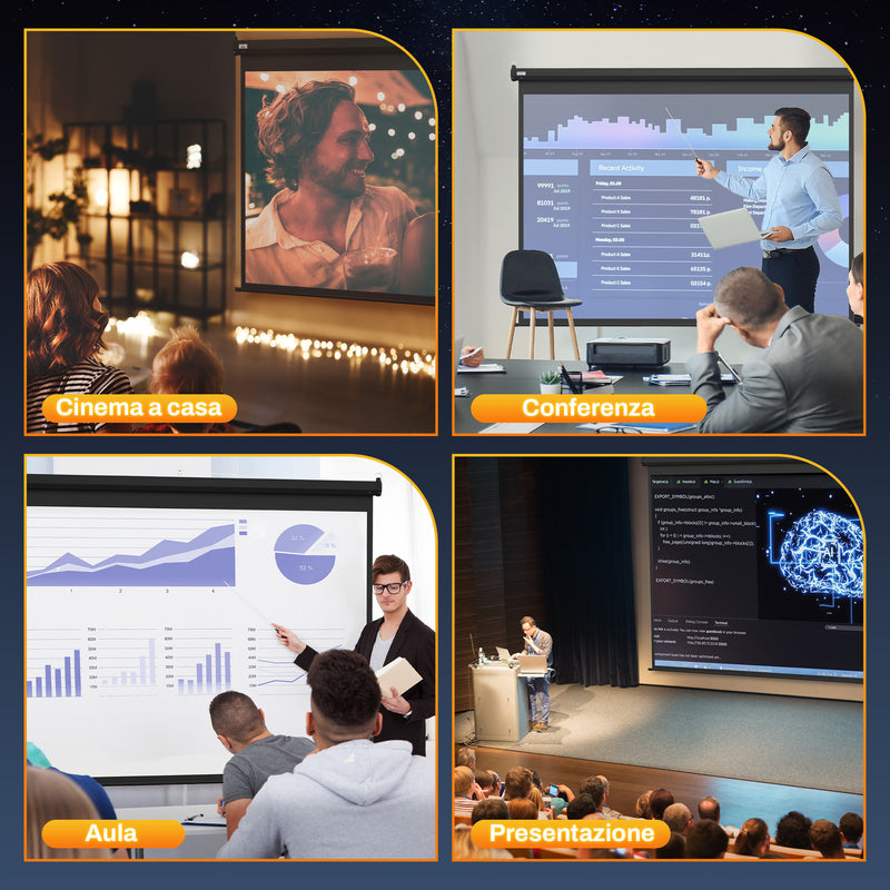 Telo Proiettore 120"" Regolabile con Telecomando Formato 4:3 244x183cm Nero