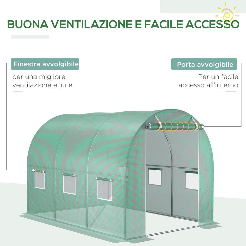 Telo di Ricambio per Serra da Giardino 3x2x2 m con 6 Finestre e Porta Avvolgibile Verde