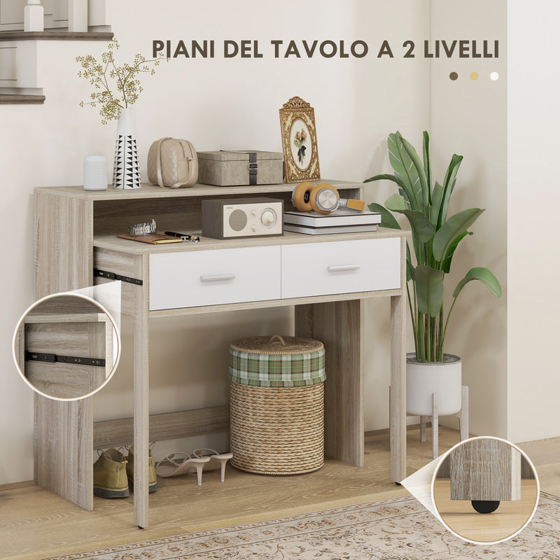 Consolle Tavolo Estraibile e 2 Cassetti 95x35x87 cm Rovere  