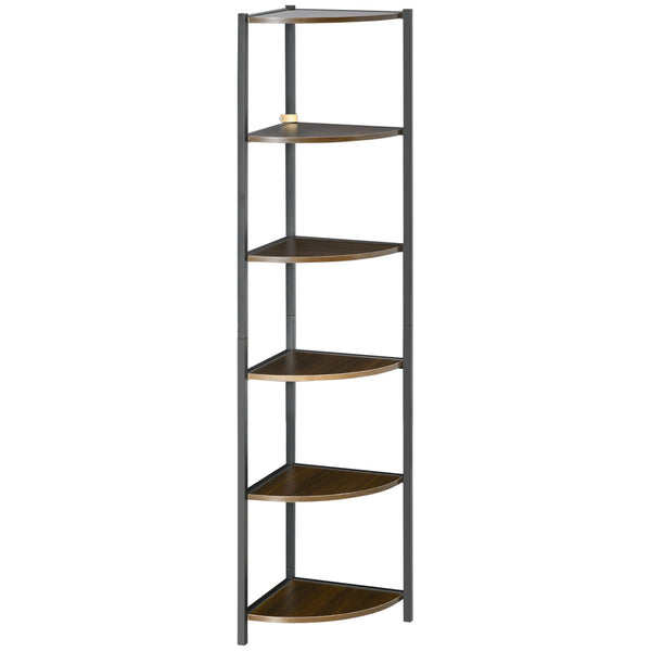 acquista Modernes Eck-Bücherregal mit 6 Regalen 34 x 34 x 166 cm aus braunem und schwarzem Metall und MDF