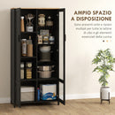 Credenza Stile Moderno Mobile Alto a 9 Ripiani Regolabili con Ante in Vetro 76x36x160 cm Nero e color Legno  