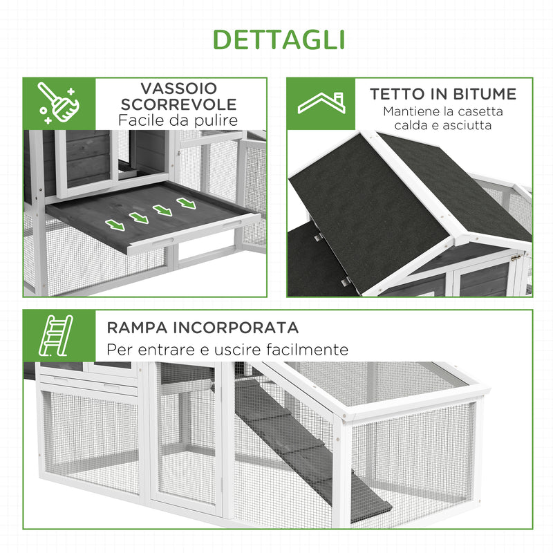Pollaio Gabbia per Galline 178x95x100 cm in Legno con Tetto Impermeabile Grigio