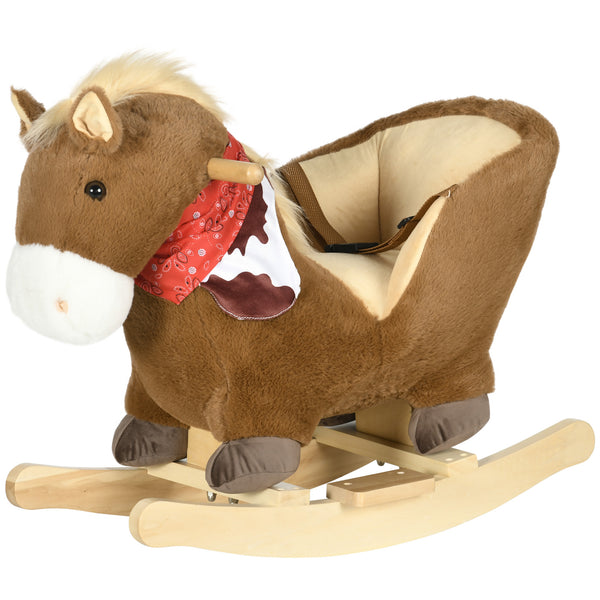 Cavallo a Dondolo per Bambini in Legno e Peluche Cavallino Marrone acquista
