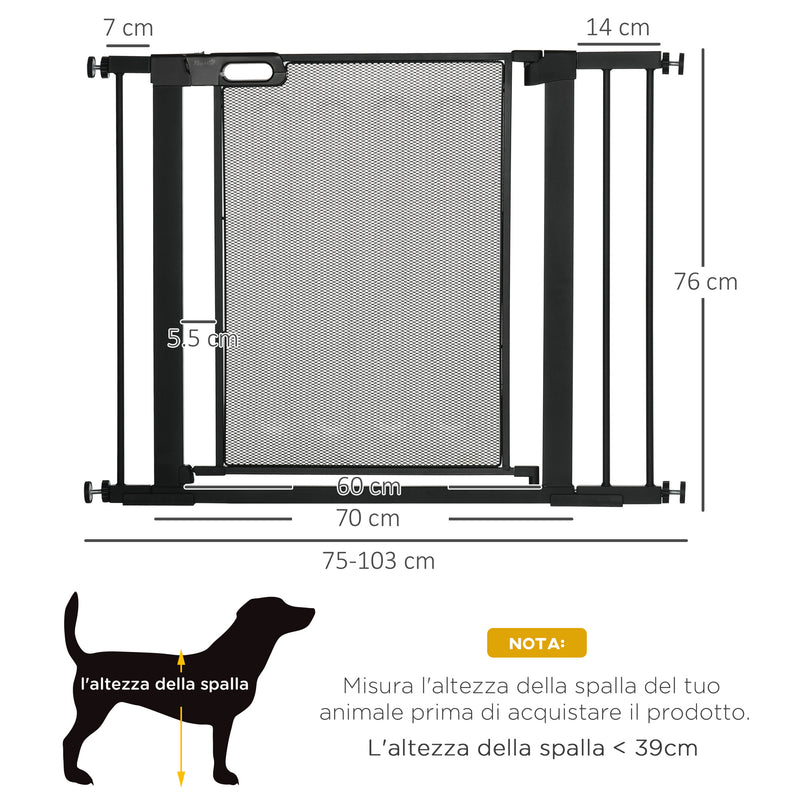 Cancellino per Cani Estensibile a Pressione con Chiusura Automatica 75-103x76 cm in Acciaio e ABS Nero