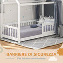 Letto Singolo per Bambini Casetta 96x195x165 cm con Doghe e Recinzione in Legno di Pino Bianco 