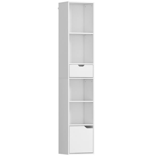 sconto Scaffale Libreria 30x24x158 cm a 4 Ripiani Aperti con Armadietto e Cassetto in Legno Bianco