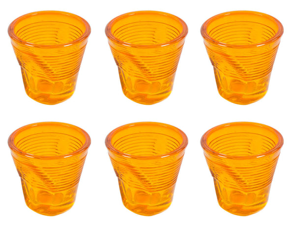 sconto Set 6 zerknitterte Espressotassen Ø6,5 cm aus orangefarbenem Kaleidos-Pressglas