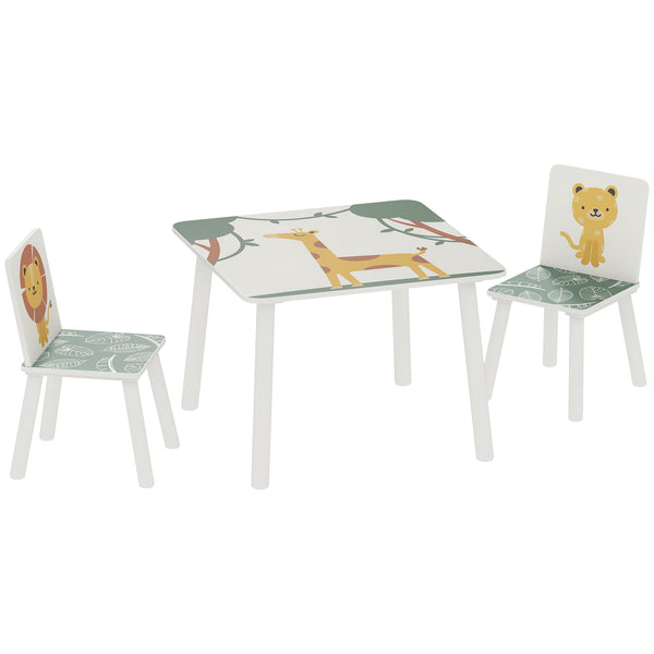 online Set Tavolino e 2 Sedie per Bambini 3-8 Anni in MDF Fantasia con Animali Verde