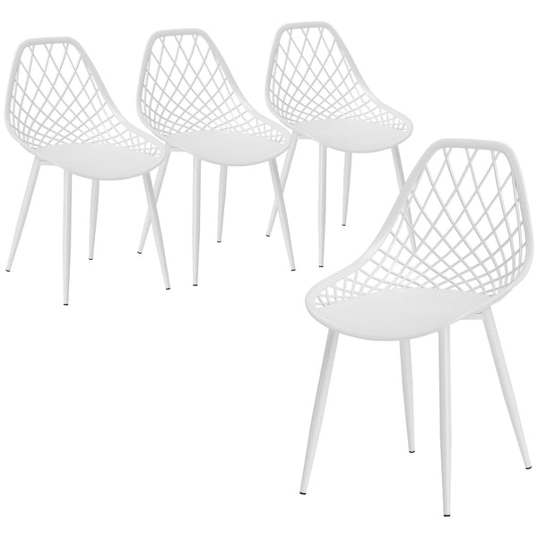Set 4 Sedie da Pranzo Design Moderno con Schienale Traforato in Plastica Bianco sconto